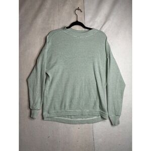 Aerie Womens XXS Green Waffle Knit Oversized Thermal Crewneck Long Sleeve Top